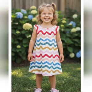 Hanna Andersson Multicolor Wave Pattern Kids Dress Ruffle Cap Sleeve Size 2T